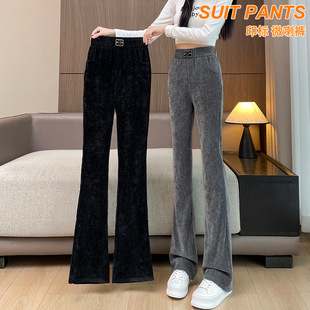 加绒加厚金丝绒微喇叭裤子女秋冬2025新款丝绒雪尼尔灯芯绒阔腿裤