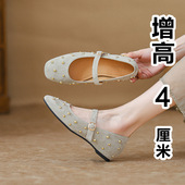 奶奶鞋 牛皮版 复古浅口单鞋 晚晚鞋 内增高铆钉玛丽珍鞋 女平底法式
