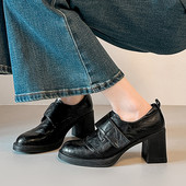 真皮高跟乐福鞋 黑色小皮鞋 女2026新款 巨好看英伦风小个子粗跟单鞋