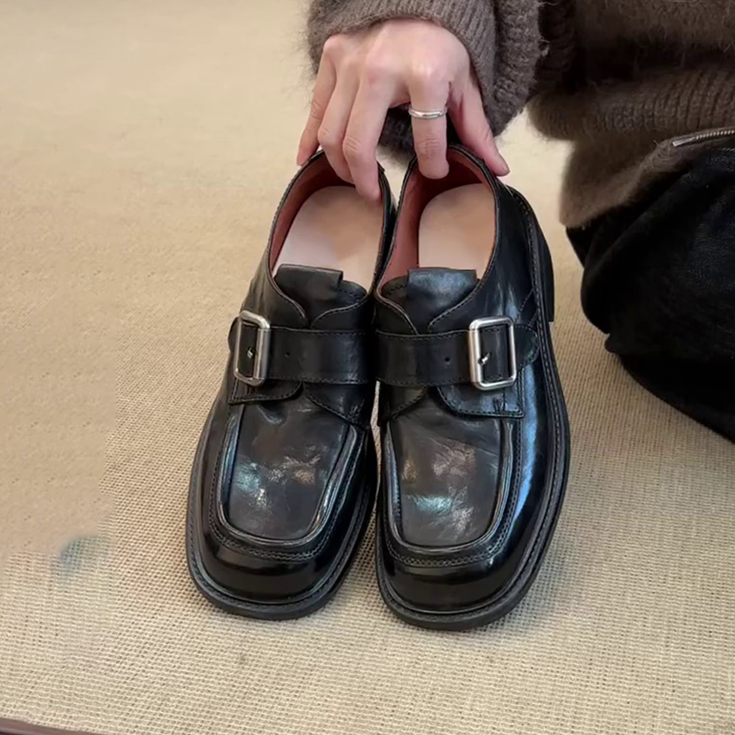 羊皮版~防滑韩式单鞋休闲女士乐福鞋老钱风橡胶底扣轻奢带小皮鞋,女鞋,深口单鞋,淘宝优惠券,粉丝福利购,淘宝优惠卷
