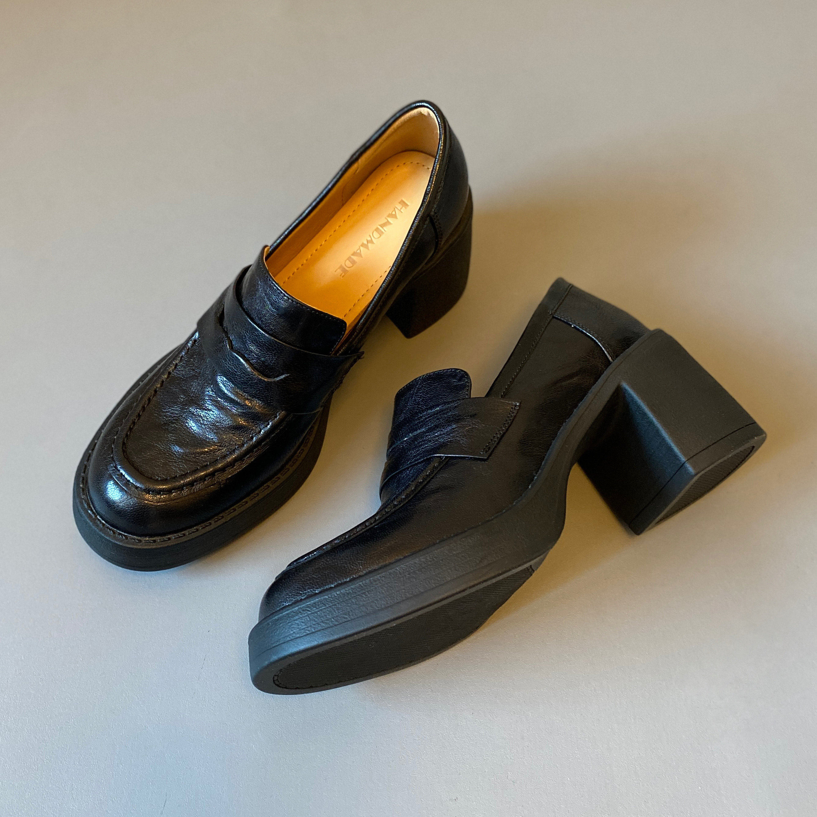 牛皮版~复古风高跟乐福鞋静音底真皮圆头皮鞋增高单鞋女2026新款,女鞋,乐福鞋（豆豆鞋）,淘宝优惠券,粉丝福利购,淘宝优惠卷