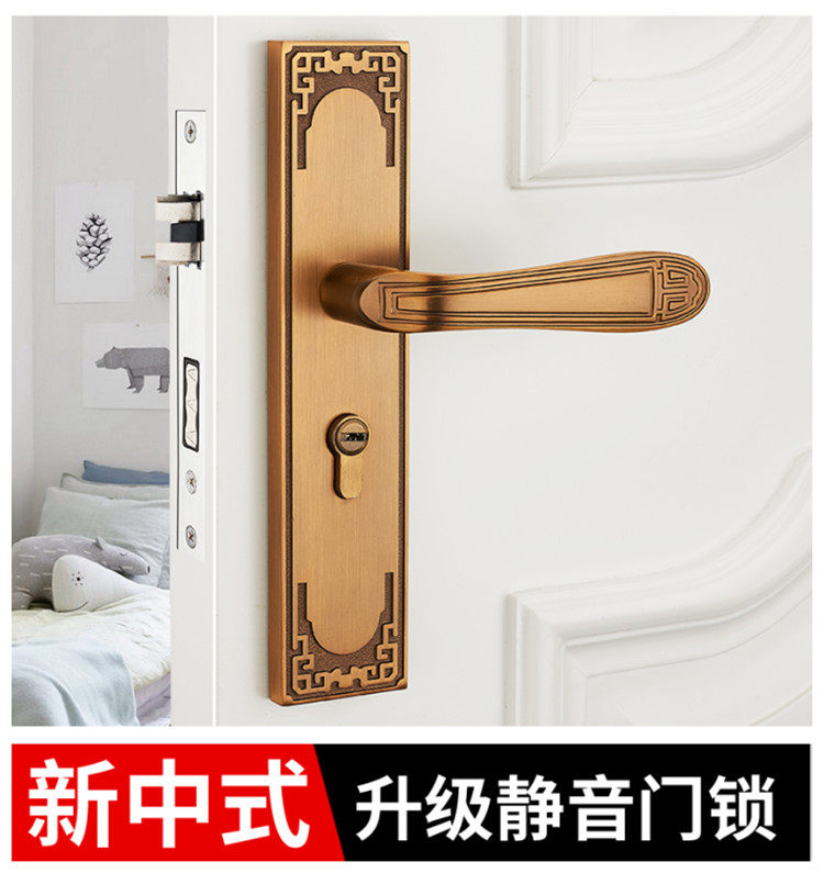 中式房门锁室内实木门锁青古铜黄古铜卧室门把手加厚实心古典锁具