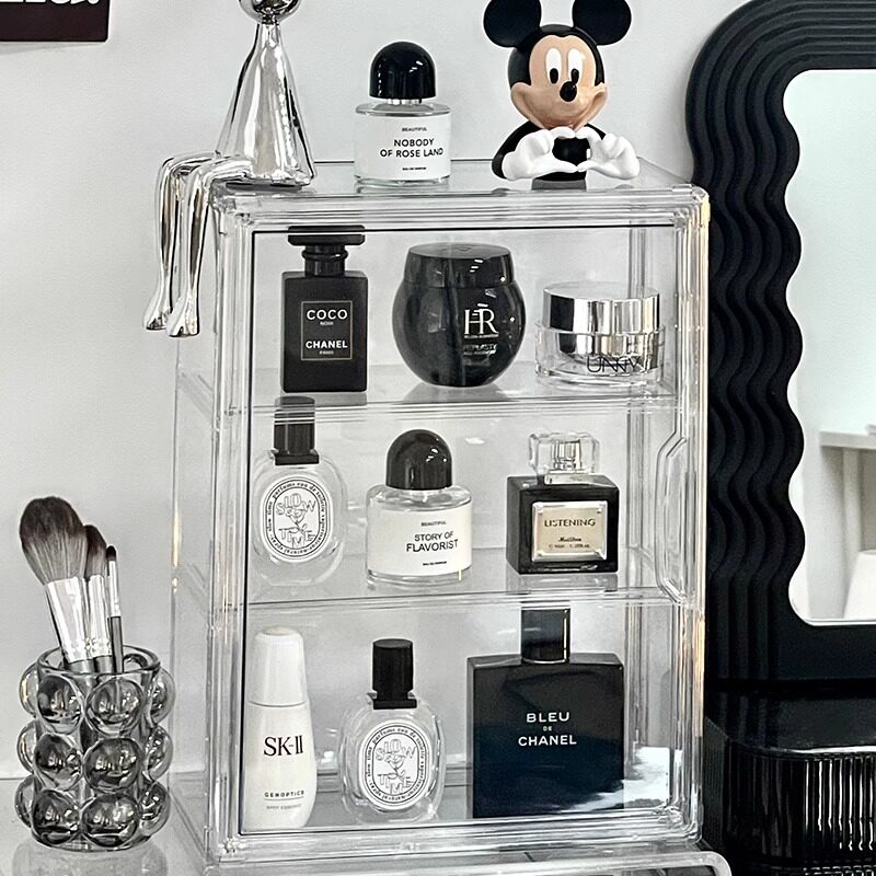 亚克力香水桌面收纳盒透明防尘梳妆台化妆品护肤品口红展示置物架