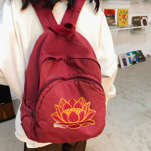 红莲佛包居士包僧包上香软包中小轻便双肩包帆布佛系禅意背包