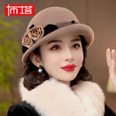 布塔秋冬季 帽子女礼帽纯羊毛贝雷帽优雅复古圆顶定型帽PT1345