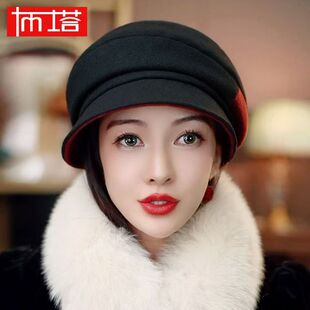 布塔秋冬季帽子女羊毛混纺贝雷帽女帽女中老年帽子大全50到60岁