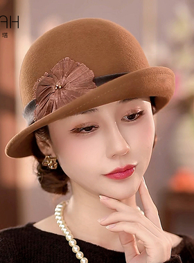 布塔羊毛礼帽女士秋冬新款羊毛呢蓓蕾帽高级感显脸小帽子PT1396