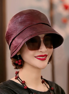 [香云纱赫本帽]布塔香云纱重磅真丝桑蚕丝遮阳防紫外线帽女PT0789