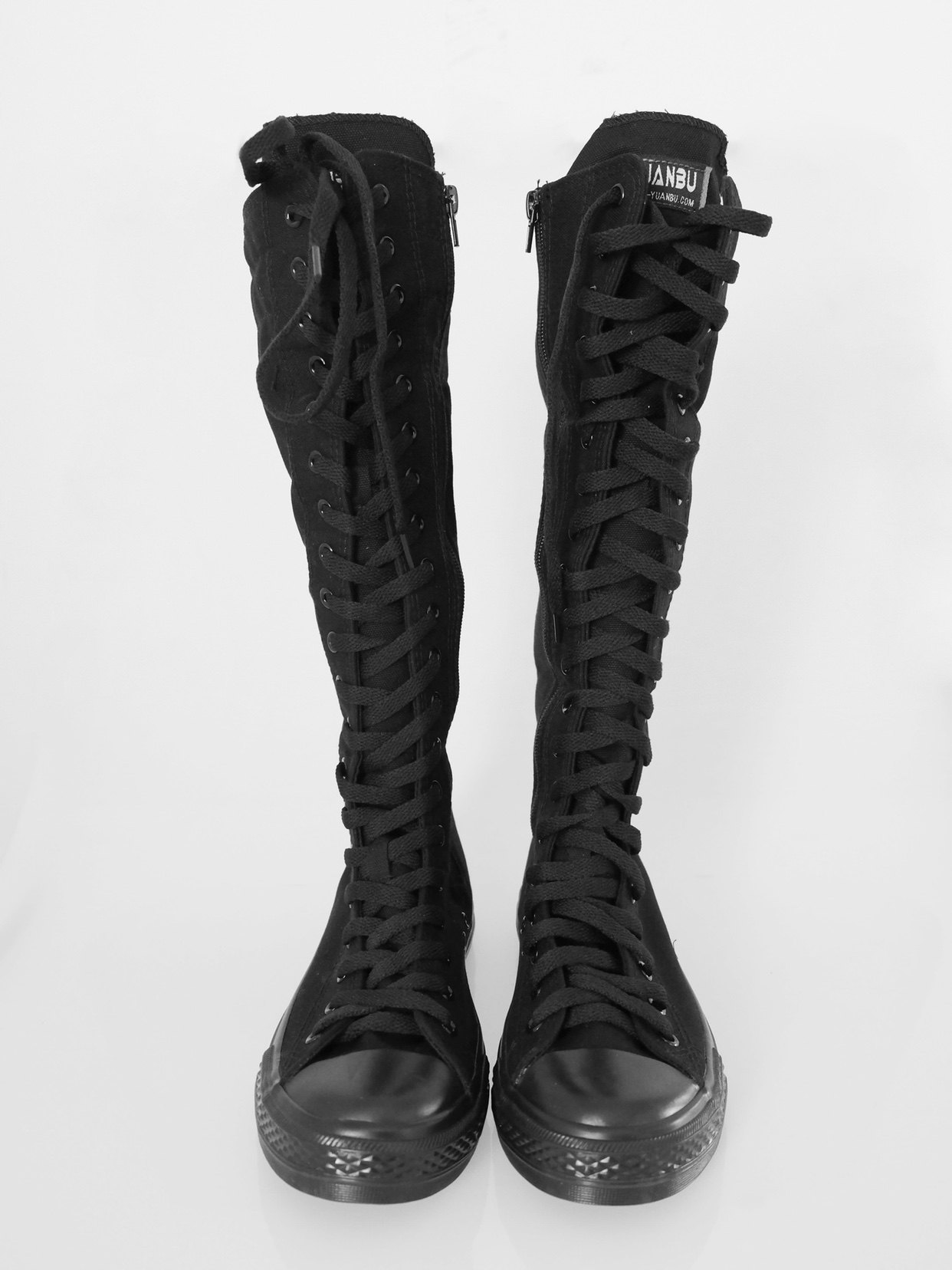 shawne 韩国正品代购 小众官网品牌 编织系带帆布时尚马丁靴长靴