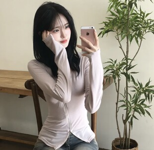 小众纽扣装 代购 饰斜拉链显瘦百搭T恤tee 26s春新韩国正品 Shawne