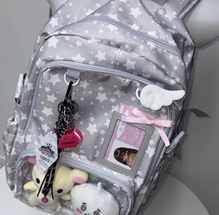 Y2K透明口袋装 代购 饰五角星图案双肩包 25s冬新韩国正品 Shawne