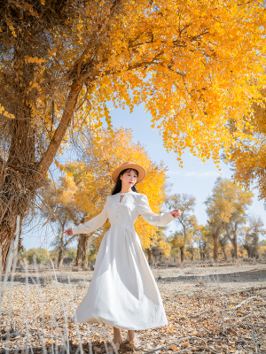 复古大裙摆灯芯绒纯色单排扣