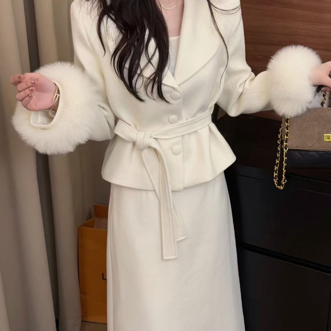 SQ街头女王名媛风高端轻奢重工羽绒小香风外套半身裙两件套套装裙