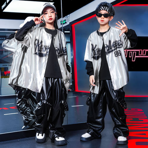 少儿嘻哈街舞表演服hiphop银色帅