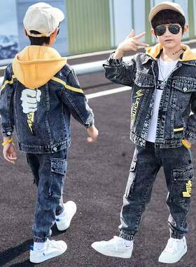 春款韩版男童牛仔连帽两件套