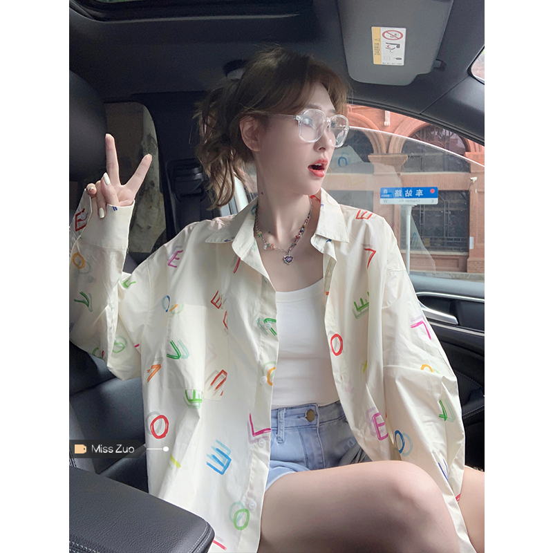 胖mm字母防晒衬衫外套女大码