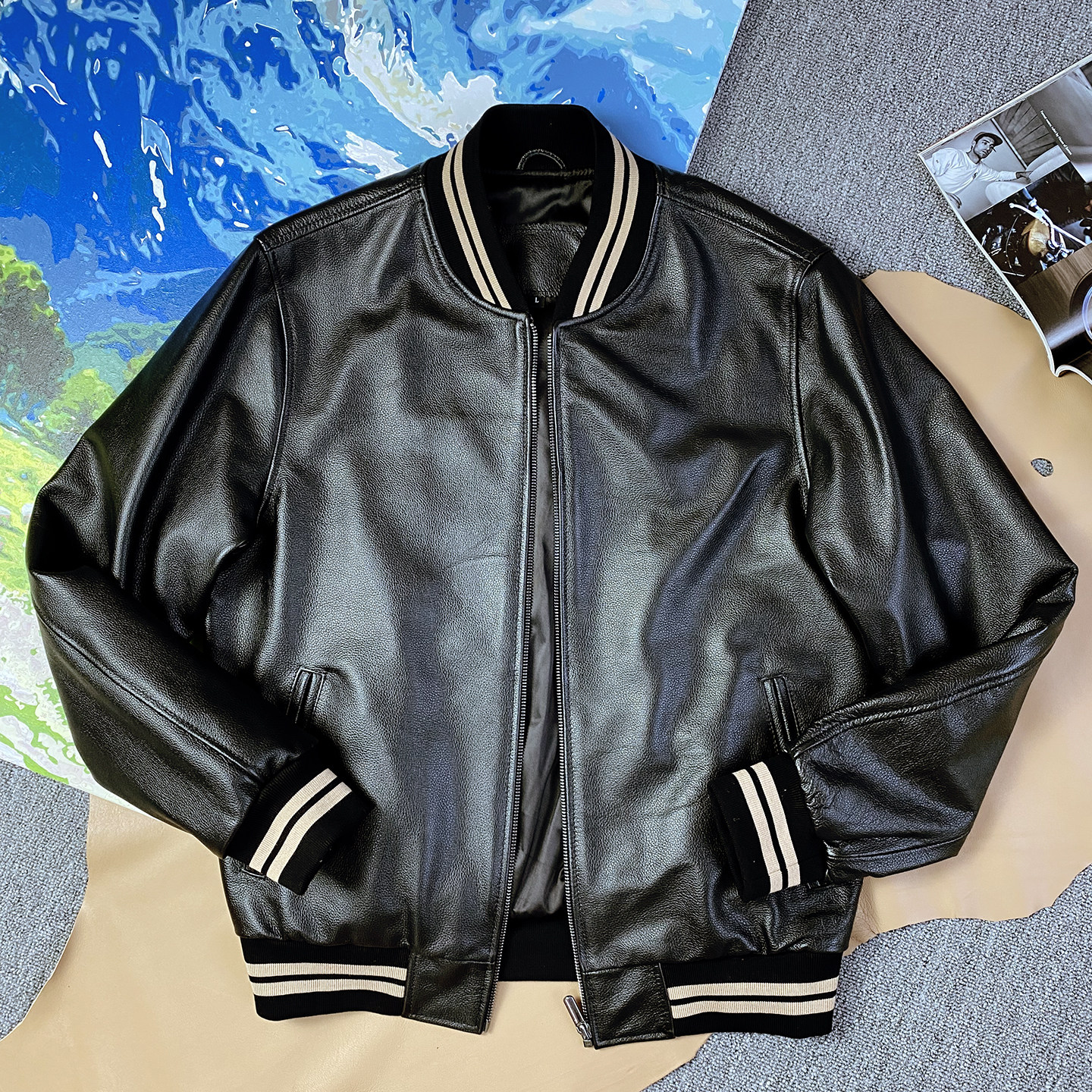 经典真皮夹克拉链机车皮衣头层小牛皮休闲外套日系纯皮棒球服男士