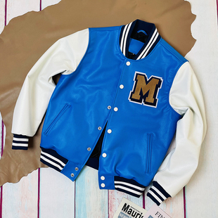 订单剩余 微瑕真皮棒球服秋冬上衣小牛皮休闲皮衣外套刺绣夹克男