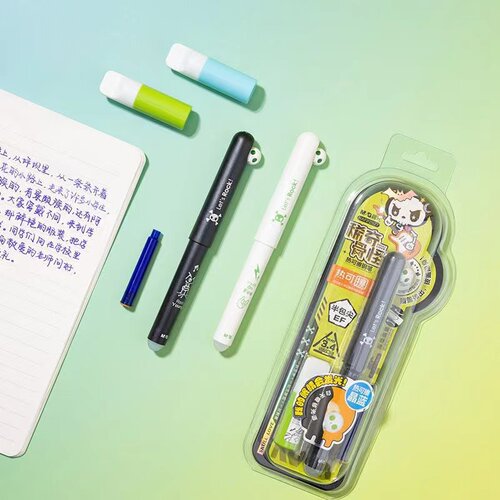 晨光热可擦稀奇骨怪钢笔小学生三年级正姿EF半包尖晶蓝色可擦钢笔