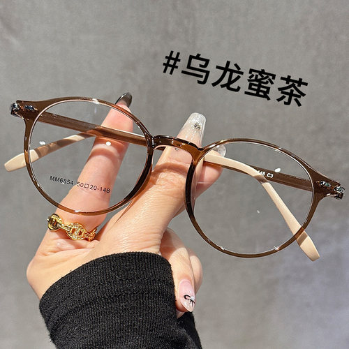 超轻tr90复古日系小圆框眼镜女
