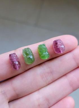 包邮天然碧玺雕件貔貅通孔手链项链 碧玺雕刻件貔貅通孔皮皮