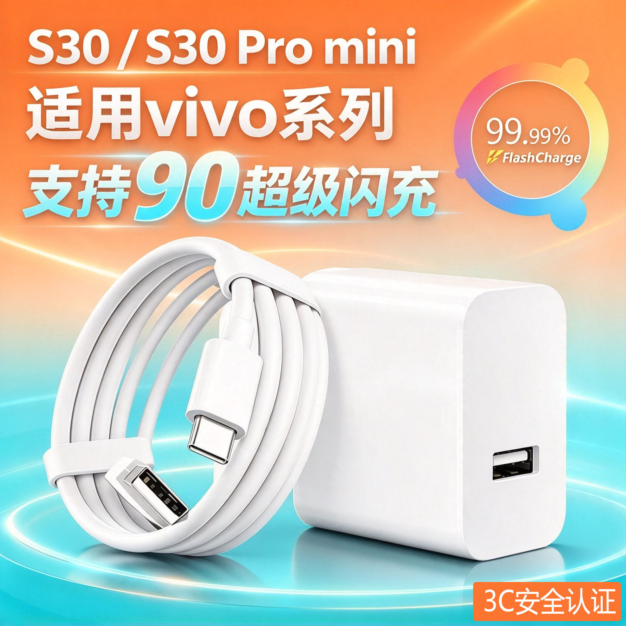 适用vivoS30充电器90闪充适用vivos30promini手机充电器90快充适用s3W0充电头适用vivo90充电器快充头22.5w