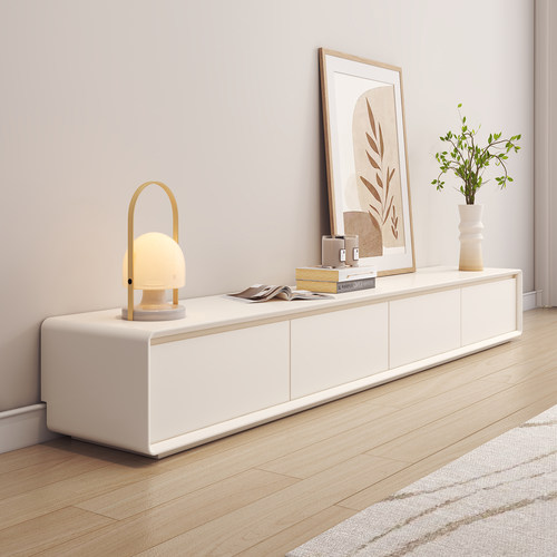 实木整装小户型奶油风落地电视柜