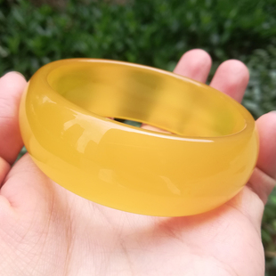 正品巴西天然冰种原色黄玛瑙玉髓加宽手镯小清新女款玉镯子带证书