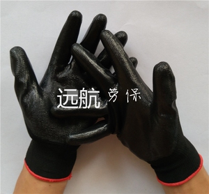 12双黑纱黑丁青浸胶劳保耐油耐用挂胶防滑耐磨工人干活作业手套