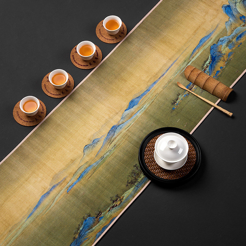 千里江山图桌旗中式禅意茶台茶席茶桌布防水新中式垫布轻奢高级感,居家布艺,桌旗,淘宝优惠券,粉丝福利购,淘宝优惠卷