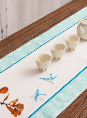 斗贤防水布艺蓝色桌旗中式禅意轻奢高级感新中式茶几茶巾桌布茶席