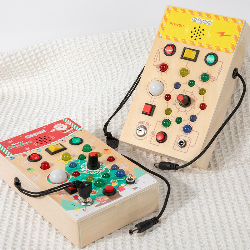 儿童木制LED灯声光忙碌板电源开关电路板启蒙早教益智力互动玩具,玩具/童车/益智/积木/模型,科学实验,淘宝优惠券,粉丝福利购,淘宝优惠卷
