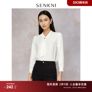 春秋 女装 百搭显瘦气质上衣白色衬衫 SENKNI圣可尼通勤OL职业雪纺衫