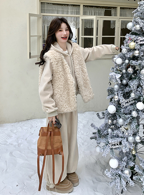 现货2D078-Y3384-P285K399加厚休闲套装+羊羔毛马甲3件套2色