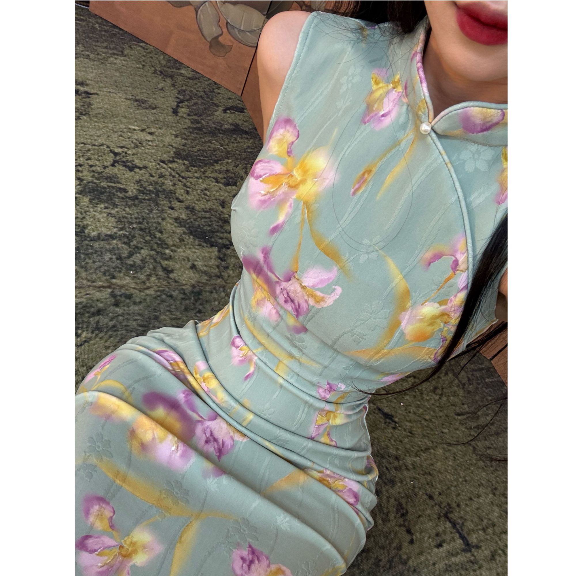 秋辞香~春涧兰 无袖绿色显瘦少女清新国风修身新中式改良旗袍
