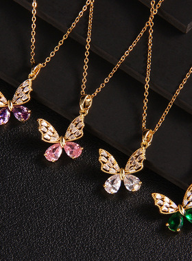 爆款镶锆石小众设计森系蝴蝶项链