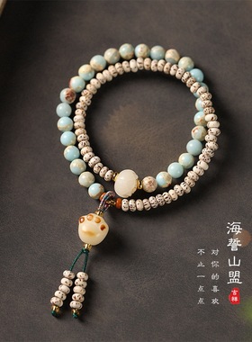 猫爪星月菩提盘缠寿山石手链情侣