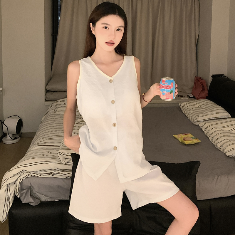 2025年新款睡衣女夏季带胸垫背心短裤甜美韩版大码无袖套装家居服
