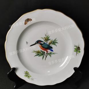 德国梅森Meissen 直径24.5cm一等手绘花鸟 晚餐盘 赏盘2Z0644