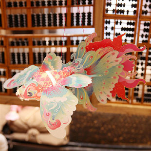 仙系珠光宝气出水芙蓉蝴蝶鱼灯 国风复古风发光手持DIY花灯宫灯笼