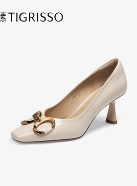 Tigrisso蹀愫2025春蝶愫小香风复古方头单鞋细跟高跟鞋TA54537-13