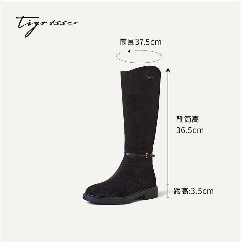 Tigrisso蹀愫2026秋冬蝶愫复古磨砂牛皮粗跟西部长靴T76705A-02