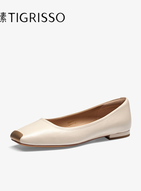 Tigrisso蹀愫2025秋蝶愫百搭气质女鞋方头浅口平底单鞋TA64131-12