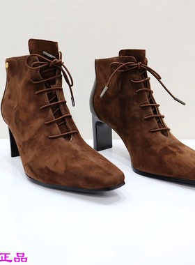 zsazsazsu莎莎苏2024冬方头时装靴子短靴女法式小踝靴ZA54725-12