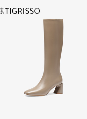 Tigrisso蝶愫2025冬蹀愫骑士靴显瘦长靴高粗跟高筒女靴TA63705-14