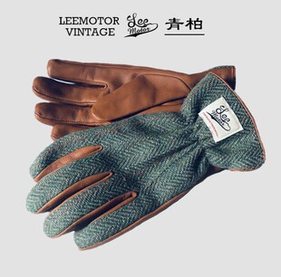 冬季防寒加绒保暖机车触屏粗花呢真皮摩托车骑行防风柔软复古手套