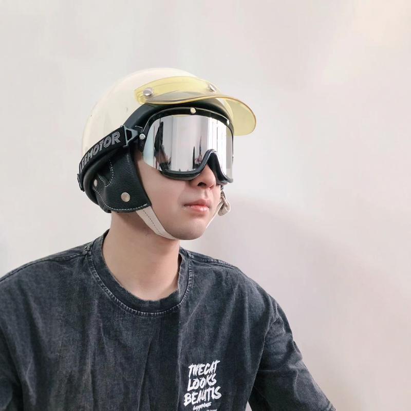 摩托车34半盔复古shoei风镜头盔大框挡风护目镜机车骑行近视眼镜