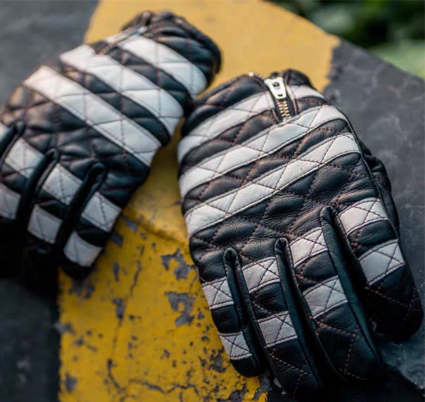 现货摩托车哈雷羊皮囚徒黑白男女款通勤真皮机车复古全指手套触屏