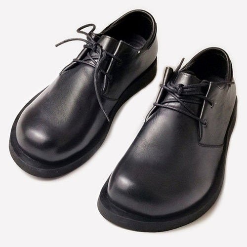 素人大码胖脚大头皮鞋头层牛皮