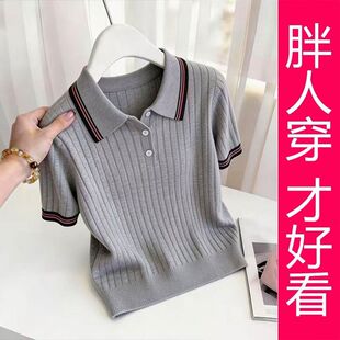 新款 显瘦上衣 t恤女2026夏季 休闲polo领针织短袖 专柜大码 时尚